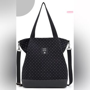 Kalidi Black Tote with White Polka Dots and Adjustable Strap